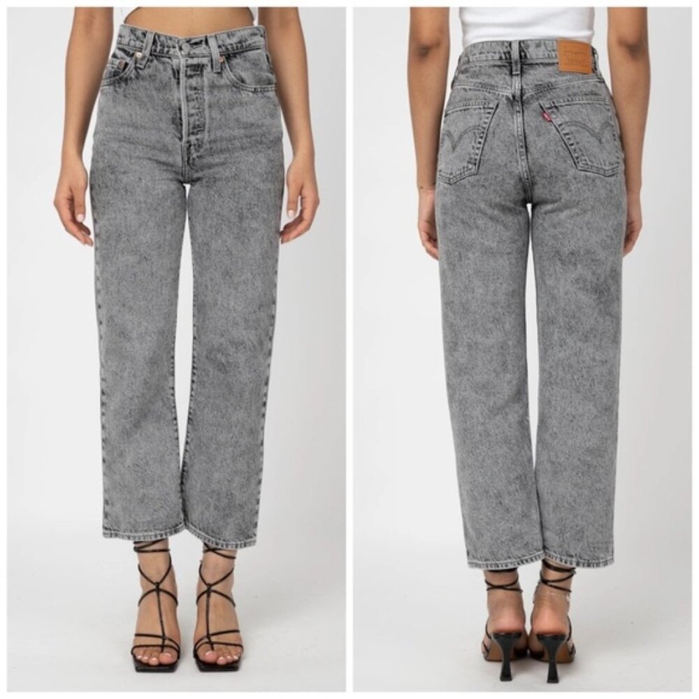 Levi's Ribcage High Rise Straight Leg Ankle Grey Wash Jeans